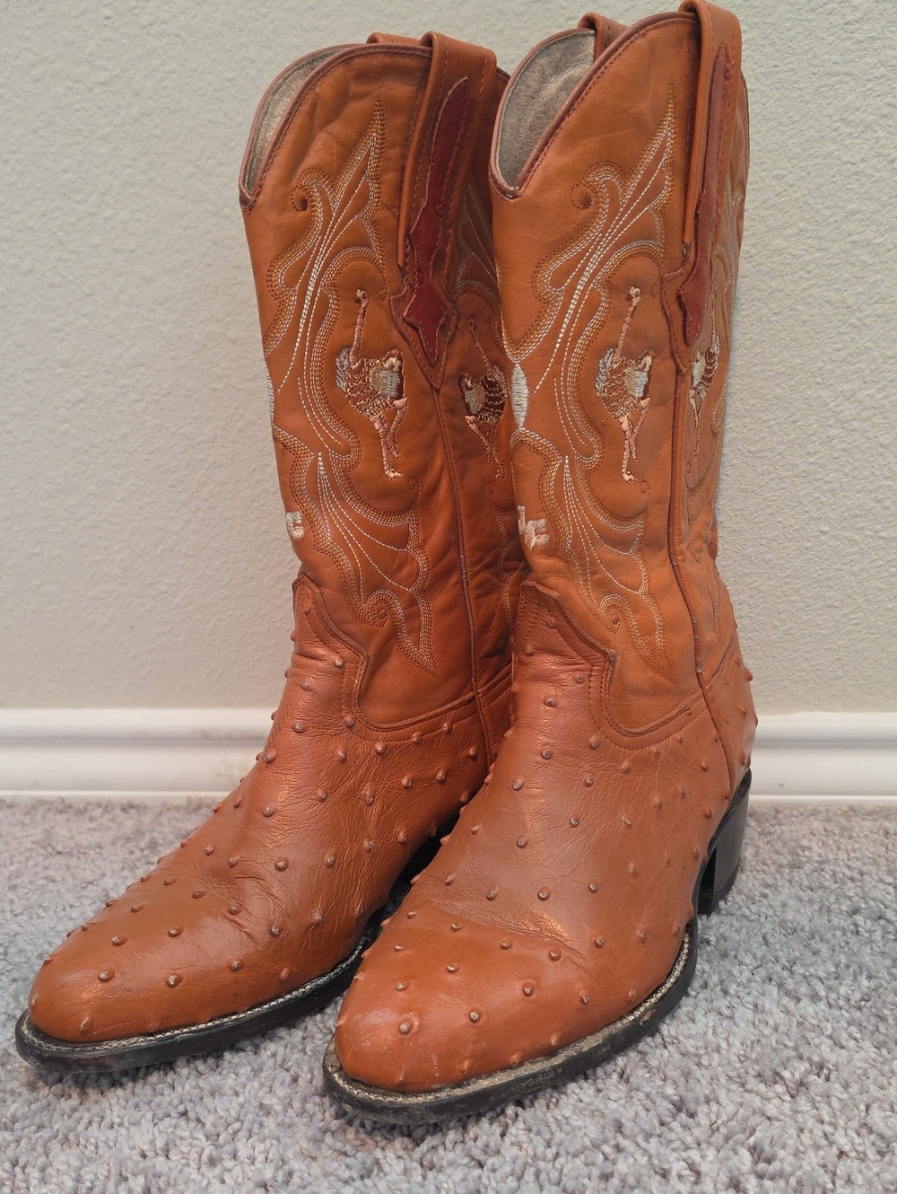 Tan Ostrich-Textured Western Cowboy Boots